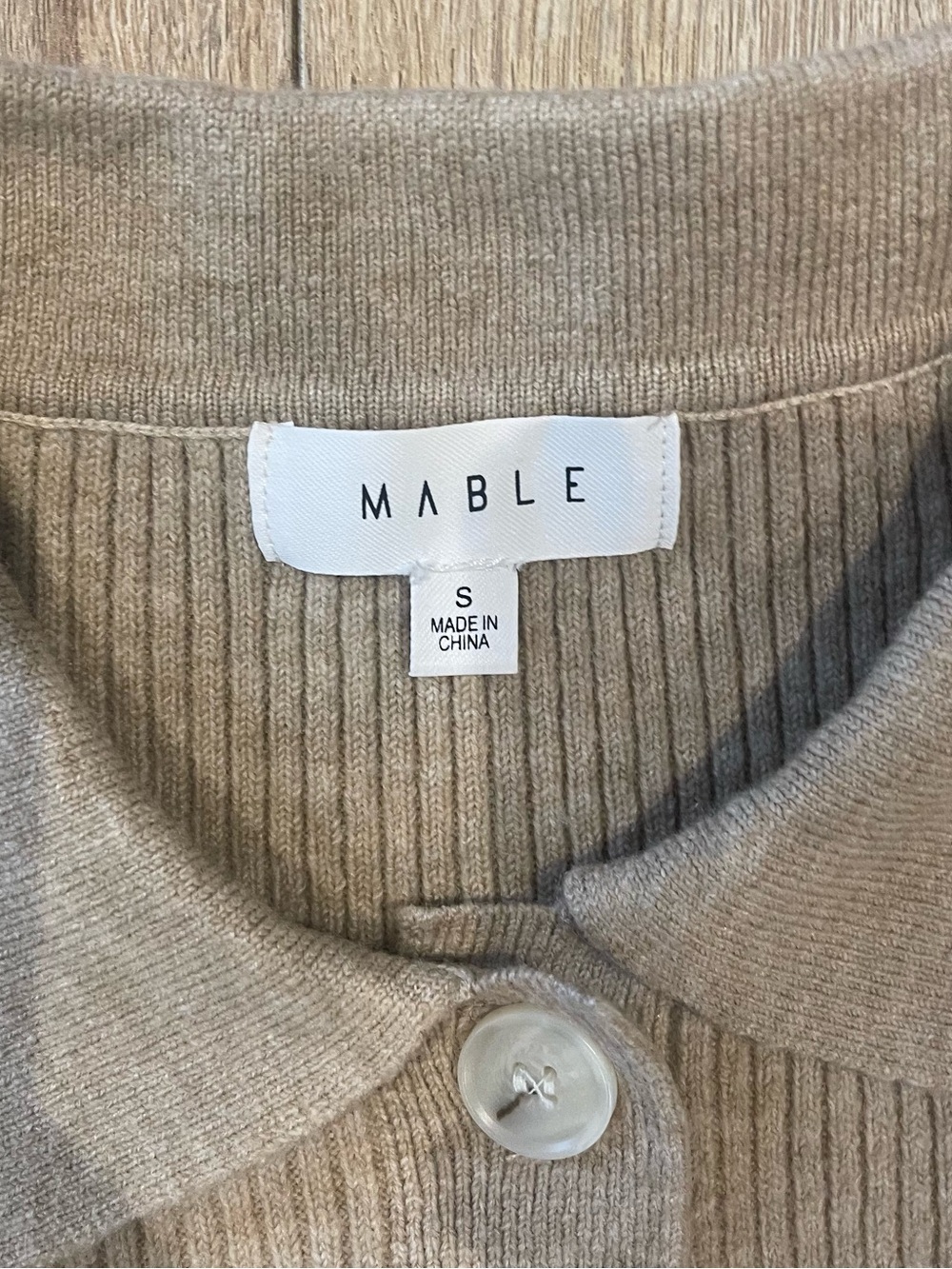 Mable Tan Ribbed Polo-Neck Button Sweater - Picture 6 of 7